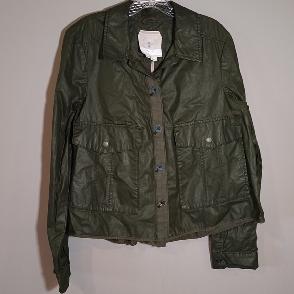 Anthropologie Hei Hei Waxed Canvas Utility Swing Jacket Army Green Size M - Picture 1 of 7